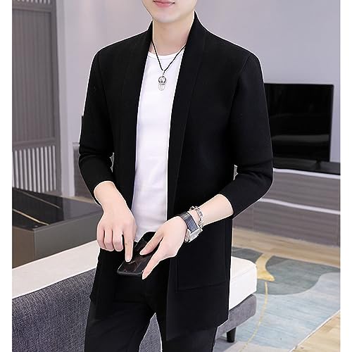 Mens Open Front Long Cardigan Winter Long Sleeve Draped Sweater Casual Cable Knit Ribbed Sweaters With Pockets2