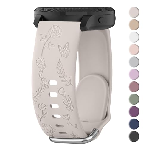 Meliya Correa para 20mm Reloj Inteligente Smartwatch,Liberación Rápida Silicona Grabado Floral Sport Suave Pulseras de Repuesto para 20mm Reloj Hombre y Mujer(Starlight)