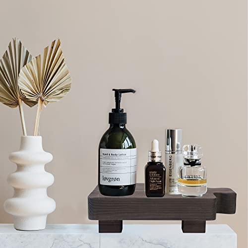 Yellow Lotus Wood Pedestal Stand - Decorative Wooden Riser For Kitchen Counter, Farmhouse Display Wood Riser For Bathroom Decor, Dish Soap Tray For Kitchen Sink, Small Candle Holder, Grey, 8 X 5 In #TOP3