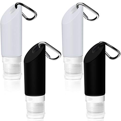 4 Pieces 58ml Refillable Travel Bottles Silicone Portable Bottles with D-Shaped Buckle Hooks Empty Bottles Sets with Leak-Proof Lids for School Travel
