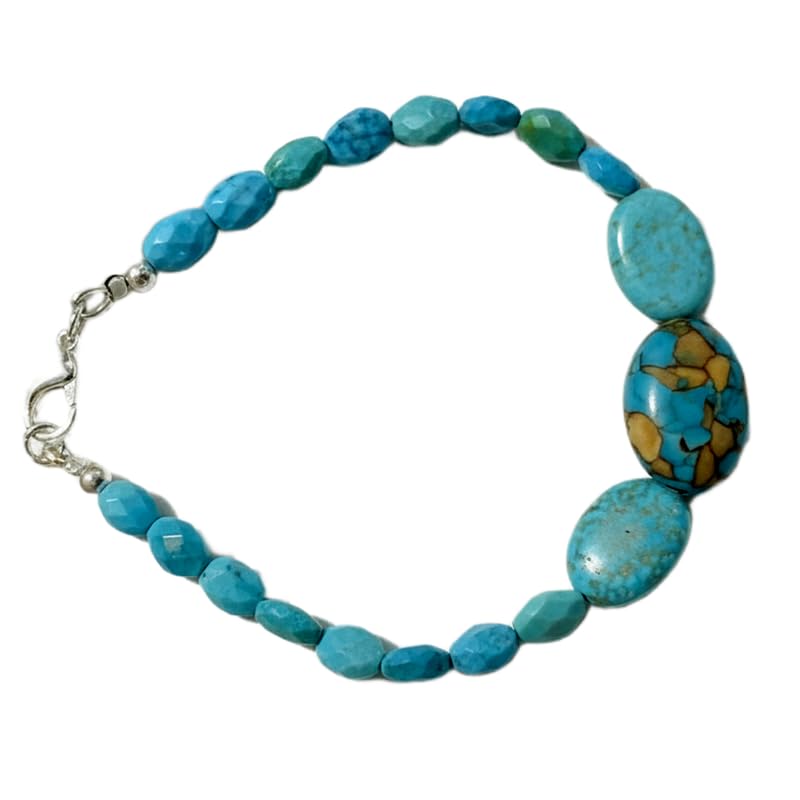 Bracelet en turquoise naturelle véritable de 19 cm contre les bijoux ternes