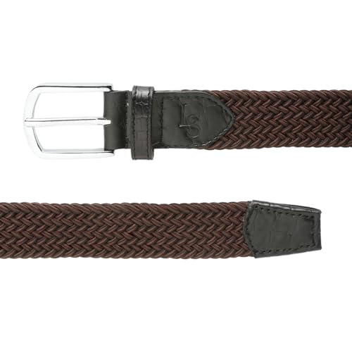 Image of LOUIS STITCH Men's Braided Elastic Stretch Belt with Leather Tipped End Stretchable Canvas Waist Band for Men Women Boys Girls Unisex (Width 3 cm) (BE-EL)
