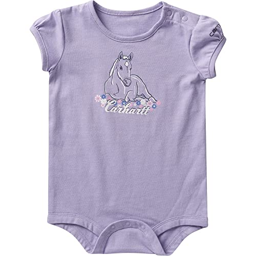 Carhartt Baby Girls' Short-Sleeve Horse/Deer Bodysuit, Viola Heather, 12 Months