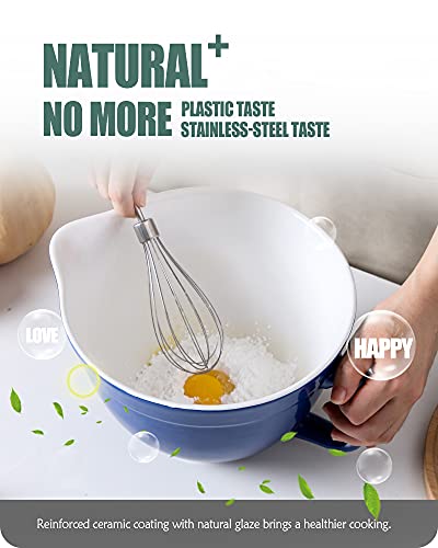 Lareina Mixing Bowl With Handle, Ceramic Batter Bowl With Handle And Pour Spout, 2.75 Quart Lead-Free Serving Bowl For Kitchen, Microwave & Dishwasher Safe, Blue #TOP1