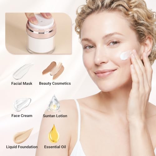Image of Segbeauty 1.7oz 4pcs Empty Airless Jars for Cream, Rose Gold Plastic Bottle | 50ml Plastic Vacuum Travel Toilet Bottles Refillable, Reusable Large Essential Oils Jar, Airless Cosmetic Liquids Dispenser