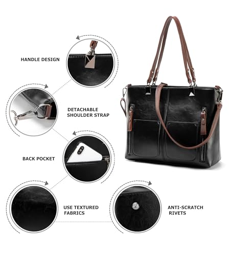 myfriday Vintage Leather Tote Bags for Women Large Capacity Zipper Top-handle Bag Ladies Satchel Bag Shoulder Handbag Purse4