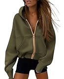 PRETTYGARDEN Hoodies for Women Sweatshirt Zip Up Hoodie Spring Fashion 2026 Trendy Long Sleeve Jackets Fall Clothing Outfits(Army Green,Large)