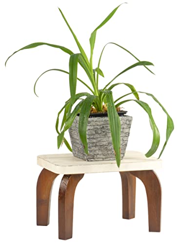 Red Co. 8” Tall Decorative Wooden Stool Display Plant Stand Holder, Brown/White – Rectangular Top #TOP17