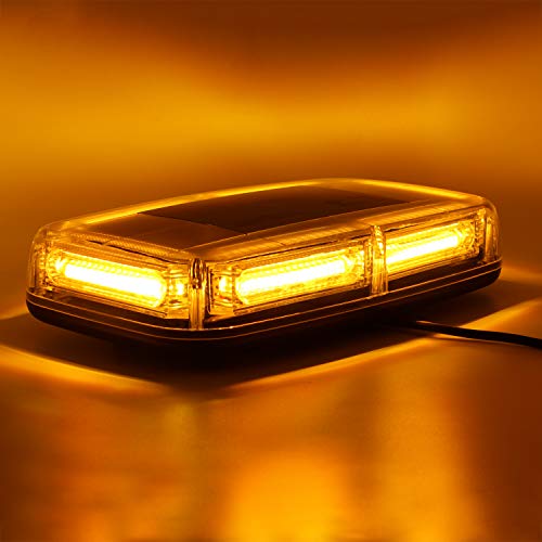 WoneNice 12V 60W Amber/Yellow COB LED Roof Top Emergency Hazard Warning LED Mini Strobe Beacon Lights Barw/Magnetic Base and 16 ft Straight Cord with Lighter Plug