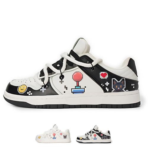 White Black Cartoon Graffiti Fashion Chunky Sneakers for Women Trendy Casual Platform Couple Shoes Aesthetic Skateboard