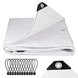 Sekey Premium 200g/m² PE Abdeckplane mit Ösen 4x5m, Plane Wasserdicht Abdeckung mit Plannenspanner für Gartenmöbel Pool Auto, Weiß