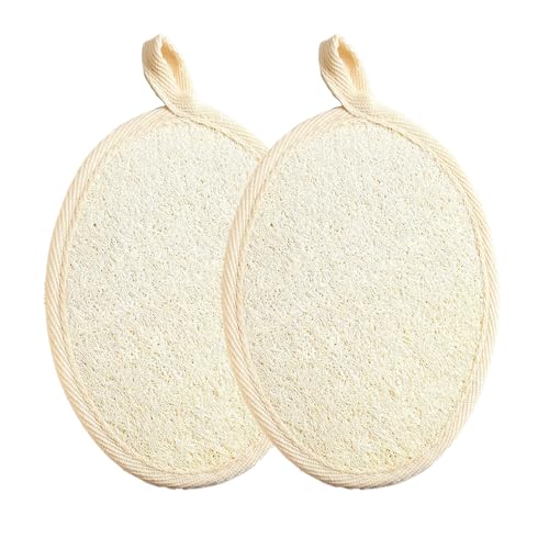 Ampang Paquete de 2 esponjas naturales de lufa corporal, esponja de ducha exfoliante para pieles sensibles, ecológica, lufa orgánica para hombres y mujeres, perfecta para exfoliación de cuerpo