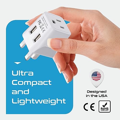 Image of Ceptics UK, Hong Kong, CTU-7-2PK Ireland Travel Adapter Plug with Dual USB - Type G - London - USA Input - Light Weight - Perfect for Cell Phones, Chargers, Cameras and More - 2 Pack
