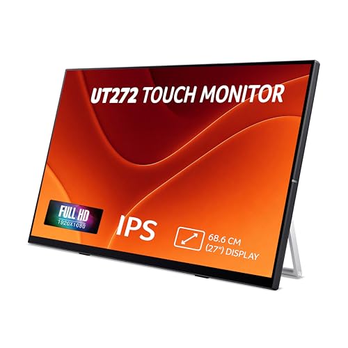 Image of Acer UT272 27 Inch Touch Screen Monitor | Full HD IPS | 10-Point Multi-Touch | 7H Scratch-Resistant Glass | 75Hz AdaptiveSync | HDMI, DisplayPort, USB HUB | Built-in Speakers | Energy Star | Black