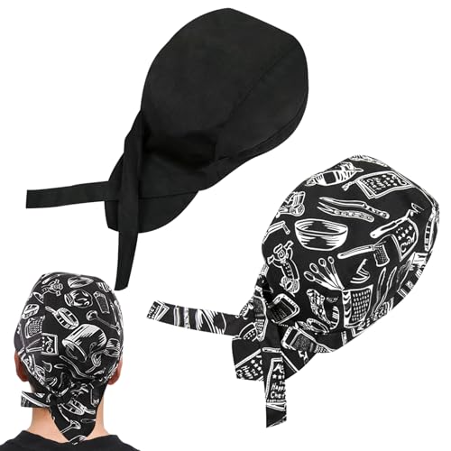 HANIUTTY 2 Piezas Gorro Unisex Gorro de Cocinero Ajustable de Algodón Bandana de Cocinero para Catering