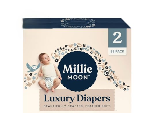 Millie Moon Luxury Disposable Baby Diapers Size 2 I 88 Count I Ultra Soft Comfort Absorbent Core for Day & Night Use Wetness Indicator Gentle Materials Secure Fit