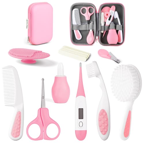 HAGOT 14 Pcs Trousse de Soin Bébé, Trousse de Toilette Bébé, Compacte, avec Brosse à Cheveux, Pince à Ongles...