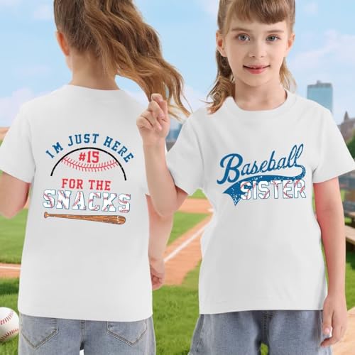 Toddler Girl Baseball Sister Shirts I'm Just Here for The Snacks T Shirt Cute Sport Tees Short Sleeve Summer Tops2