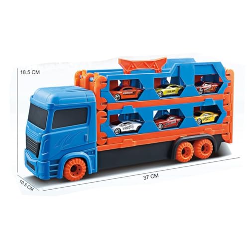 Image of Mashes Big Hauler Storage & Deform Transport Truck Toy with 2 Foldable Ejection Race Track & 2 Pc Die cast Cars for Kids Boys Girls 3+ Years (Truck with 2 Cars Set)