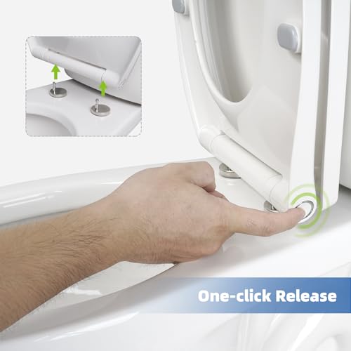 Image of Universal Elongated Toilet Seat Softclose Cover, One-Click to Quick Release | Compatible with TOTO /Gerber /Kohler Oval Toilet Seats, 2-Pack Toilet Bolts and Nuts, Non-Slip Toilet Bumpers, White