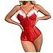 Chejarity Damen Valentinstag Einteilige Unterwäsche Dessous Spitze V-Ausschnitt Spitze Unterwäsche Erotik Lingerie Babydoll Valentinstagkostüm mit Sinnlichem Plüsch