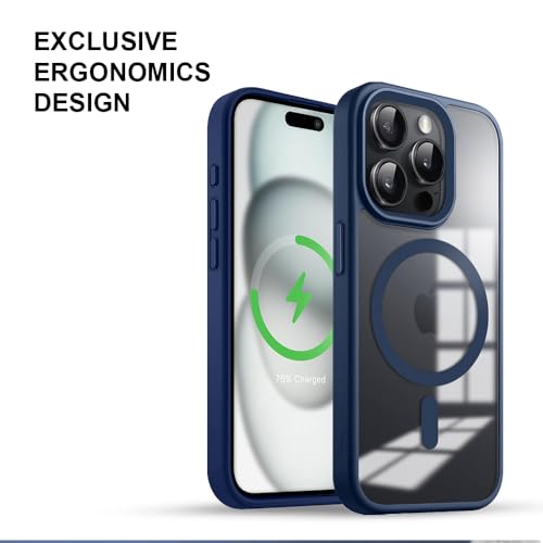 Image of KARWAN️ Hybrid Transparent iPhone 14 Pro Max Back Cover Case Compatibe with MagSafe | Shockproof Design |Camera Protection Bump |Transparent Back Cover Case for iPhone 14 Pro Max(PC,TPU|Blue Bumper