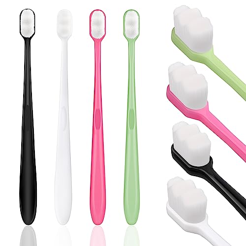 Nano Zahnbürste, 4 Stück Weiche Zahnbürste mit 20.000 Extra Weiche Borsten Mikro-Nano manuelle Zahnbürste Erwachsene für Zerbrechliches Zahnfleisch Erwachsene Kinder (Schwarz,Weiß,Rosa,Grün)