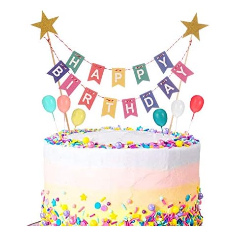 QINREN Rainbow Cake Topper Bunting Set Cover