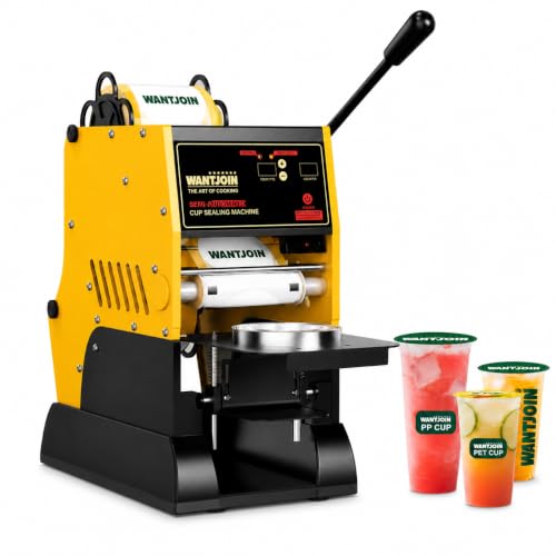 Image of WantJoin Cup Sealing Machine - 2S Commercial Boba Sealer Machine, Film Alignment 90 /95mm LED Panel Temperature Control, Electric Semi Automatic Cup Sealer for Bubble Milk Tea Coffee