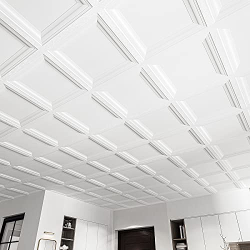 Image of Art3d 24-Pack PVC Waterproof Drop Ceiling Tiles, 2 x 2 ft, Square, White