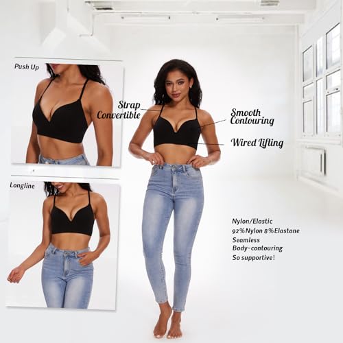 Push Up Bra for Women - Full Coverage Deep V Plunge Bra with Convertible Straps and Low Back4