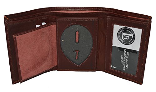 Leatherboss Police Shield Shape Badge Holder Trifold Wallet - Brown