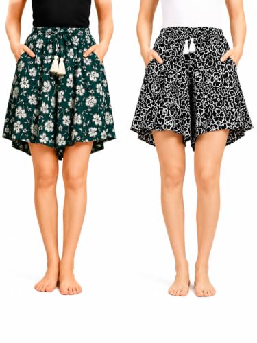Image of B STORIES Women's Viscose Printed Lounge Culotte Shorts (Pack of 2)