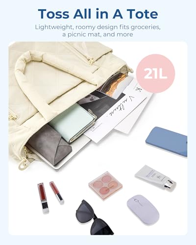 Image of BAGSMART Tote Bag for Women, Puffer Tote Bag with Zipper, Shoulder Bag Handbag Quilted Tote Bag for Travel, Sport, Work