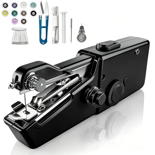 Mini Nähmaschine, Elektrische Handnähmaschine, Tragbare Schnellstichwerkzeug mit Nähzubehör für Anfänger, Geeignet für Kleidung, Vorhänge und DIY Heimgebrauch(Schwarz)