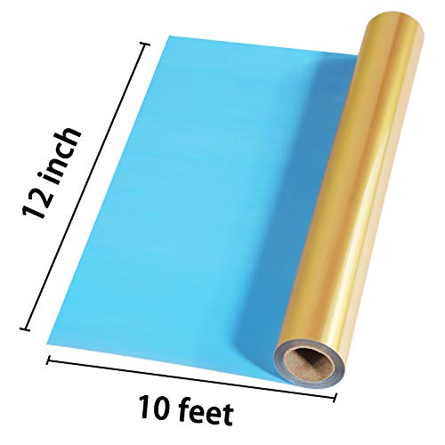 Image of FUNKAKA Heat Transfer Vinyl Shiny Golden PU Soft Metal HTV Rolls, 12 inch x 9ft
