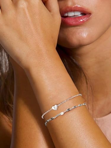 S925 Sterling Silver Bracelet for Women, Adjustable Heart Bracelet with Initial,16cm Plus 5cm Extension Chain - Image 7