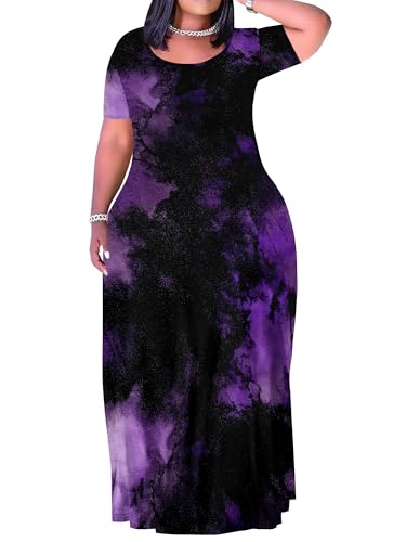 Image of SUZONANA Plus Size Dresses for Women Summer Casual Maxi Dress Short Sleeve Loose Vacation Dress