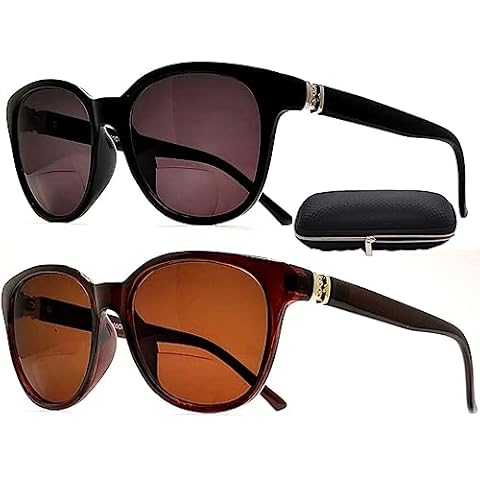 BillieJoe 2 Pair Bifocal Sunglasses Reading Glasses for Women Fashion Designer Cateyes (2 PACK (Black & Brown), 3.00) Cover
