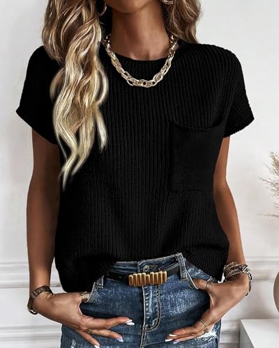 Image of KIRUNDO Summer Fall Short Sleeve Sweater for Women 2026 Casual Sweater Vest Cotton Knit Pullover Tank Tops Fashion Clothing