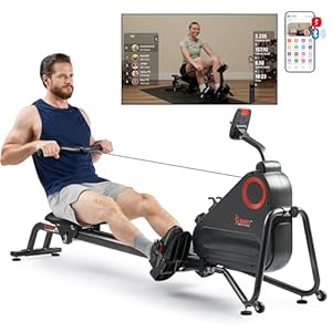 Sunny health fitness magnetic rowing machine for home exercise quiet smooth rower with compact storage and optional free sunnyfit app connectivity  urban country home decor