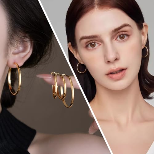 Image of 4 Pairs Silver Gold Hoop Earrings for Women | 14K Gold Plated Hoop Earrings Set Hypoallergenic Earring Lightweight Dangle Earrings Set