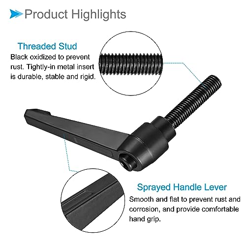 Image of Clamping Lever Handles, M12 x 50mm Male Thread, Adjustable Quick Release Locking Rotating Bolt Knobs Black - (Applications: for Lathe Machinery), 1-Piece