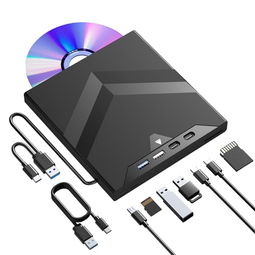 Graveur CD DVD externe 7 en 1 avec hub USB et lecteur carte