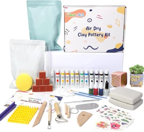 Gleamkid Ton Töpferset für Anfänger für zuhause，43-teiliges Töpfer-Set mit Acrylfarben, Stempeln und Werkzeugen - perfekt für kreative Projekte & DIY