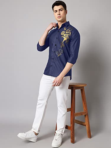 Image of Zombom Men's Regular Fit Cotton Blend Printed Spread Collar Full Sleeve Casual Shirt