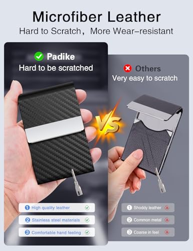 Image of Padike Professional Business Card Holder PU Leather Business Card Case Name Card Holder Slim Metal Pocket Card Holder with Magnetic Shut (Black-1)