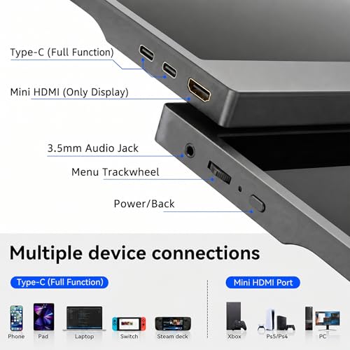 Image of Portable Monitor 15.6 inch FHD 1080P USB-C Travel Monitor for Laptop, IPS Laptop Screen Extender with Built-in Kickstand, Mini HDMI, Low Blue Light Portable Screen for PC Mac Phone Switch