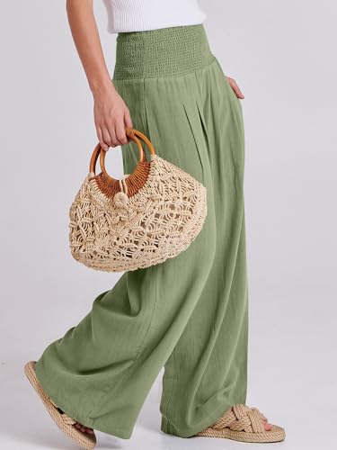 Image of ANRABESS Women Linen Palazzo Pants Summer Boho Wide Leg High Waist Casual Lounge Pant 2026 Beach Travel Vacation Outfits