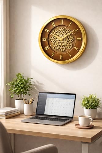 Image of Moving Gear Wall Clock, Round, Gold and Rose Gold Finish, Options (NEW Golden, Set of 1 Clock)